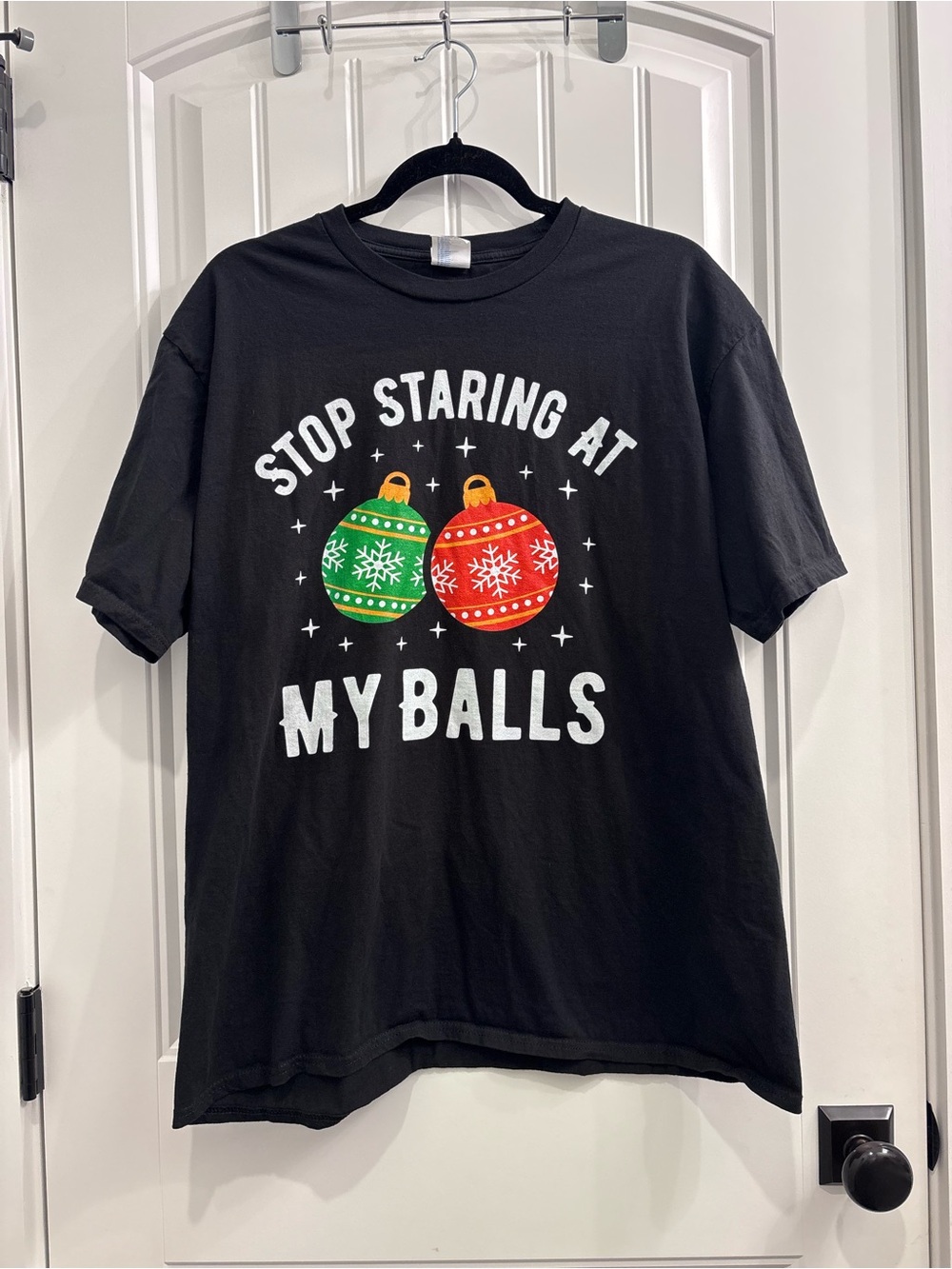 Black Holiday Graphic Tee - Stop Staring At My Balls